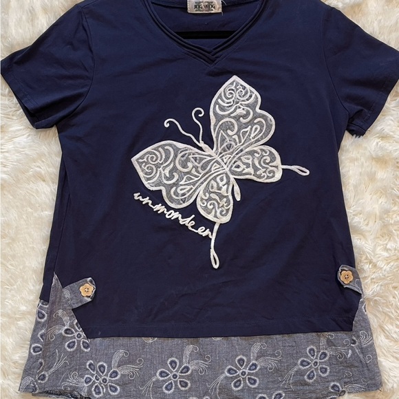 Jing Yang‎ Butterfly Floral Layered V‑Neck Top Boho Chic Resort Wear Size Medium - Picture 5 of 10